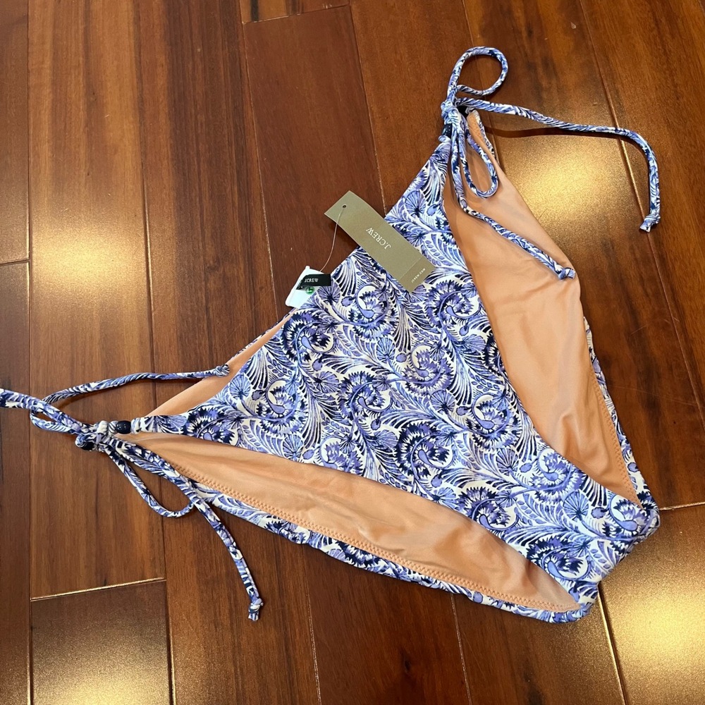 J.Crew Blue White Bikini Bottom Swim Floral Paisley String Tie New Plus‎ XXL 2X